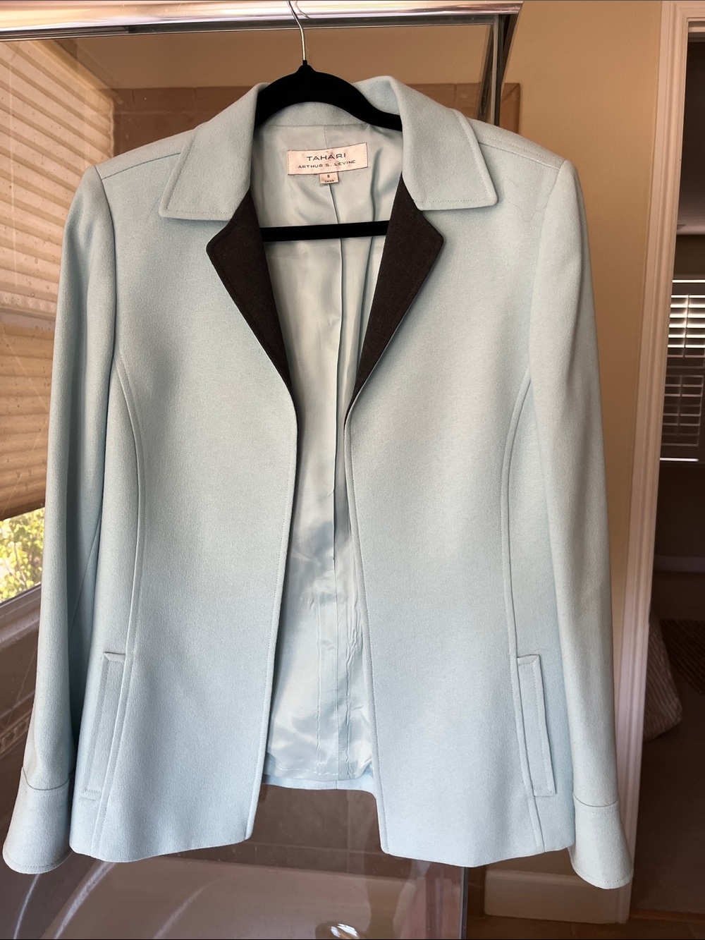 Tahari Pale Blue Blazer with Dark Contrast Lapel